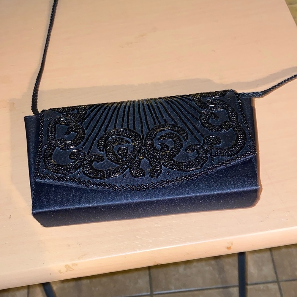 Vintage La Regale Black Beaded Bag, Vintage Black Evening Purse